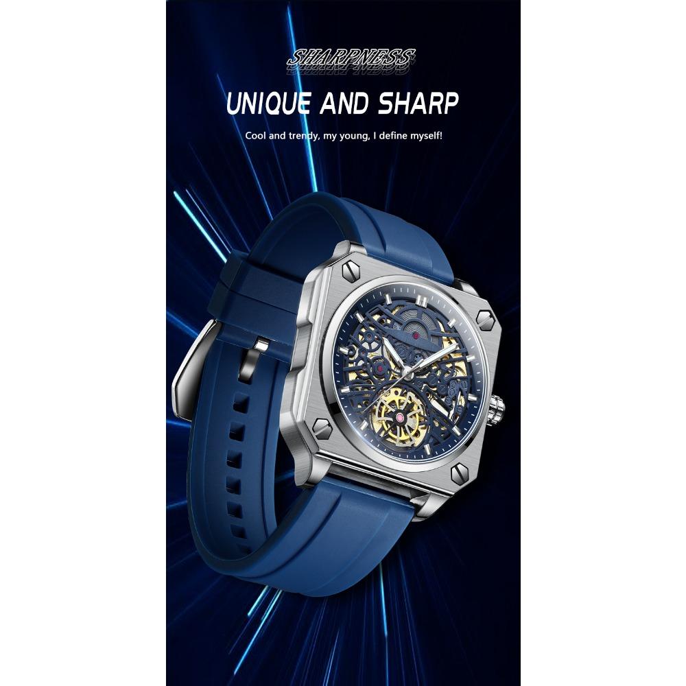 High-End Herrenuhr Skelett Mechanische Uhr Luxus Quadratisch Edelstahlarmband Automatisch Selbstaufziehend Wasserdicht Lumin