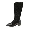 2025 Women's Fashion Boots Pointed Toe Square Heel Lace Mesh Hollow High Tube Boots Fashion Grace Summer Breathable Summer Boots