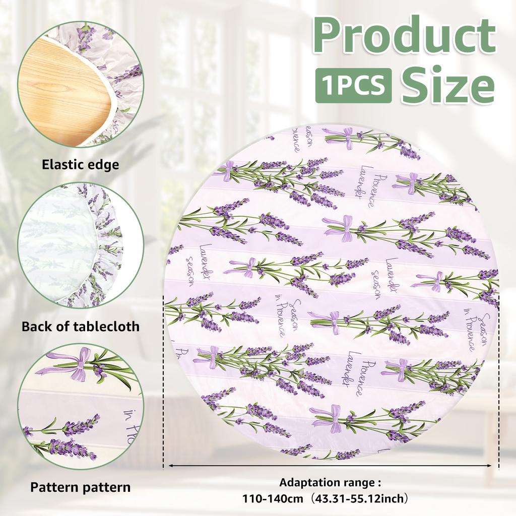 Elastic Round Table Cover PVC Waterproof Oil Proof Round Tablecloth Home Desktop Decoration Dining Table Cover for 110-140cm