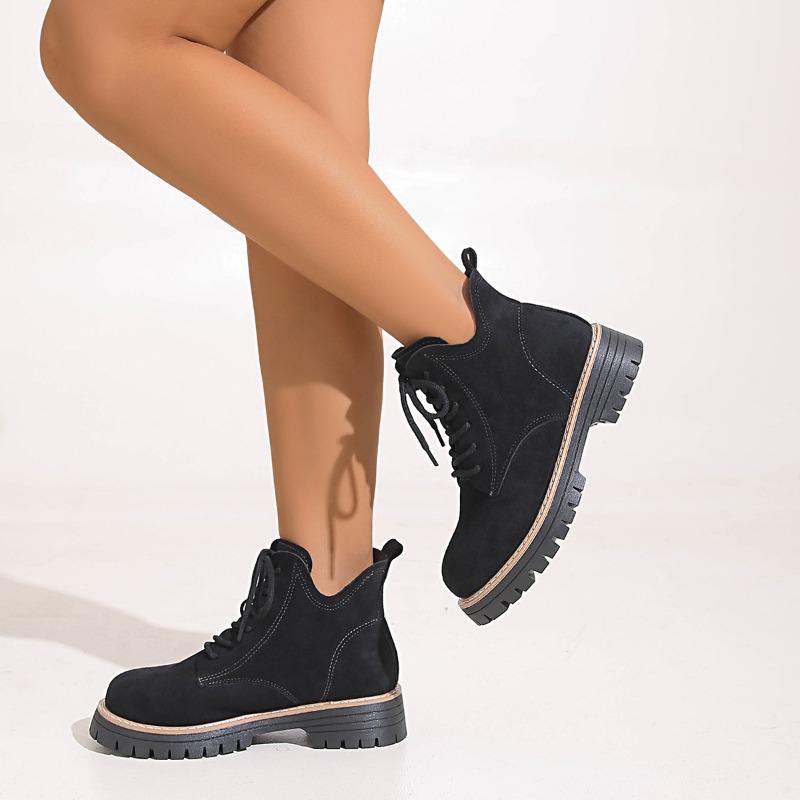 Winter 2025 Neue Runde Zehen Schnürung Martin Stiefel Britischer Stil Übergröße Retro Plateau Muffin Stiefel für Damen