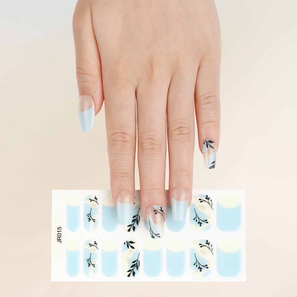 New Semi-Cured UV Gel Nail Stickers - 16 Finger Set with Light Therapy Curing Lamp for Full Nail Coverage