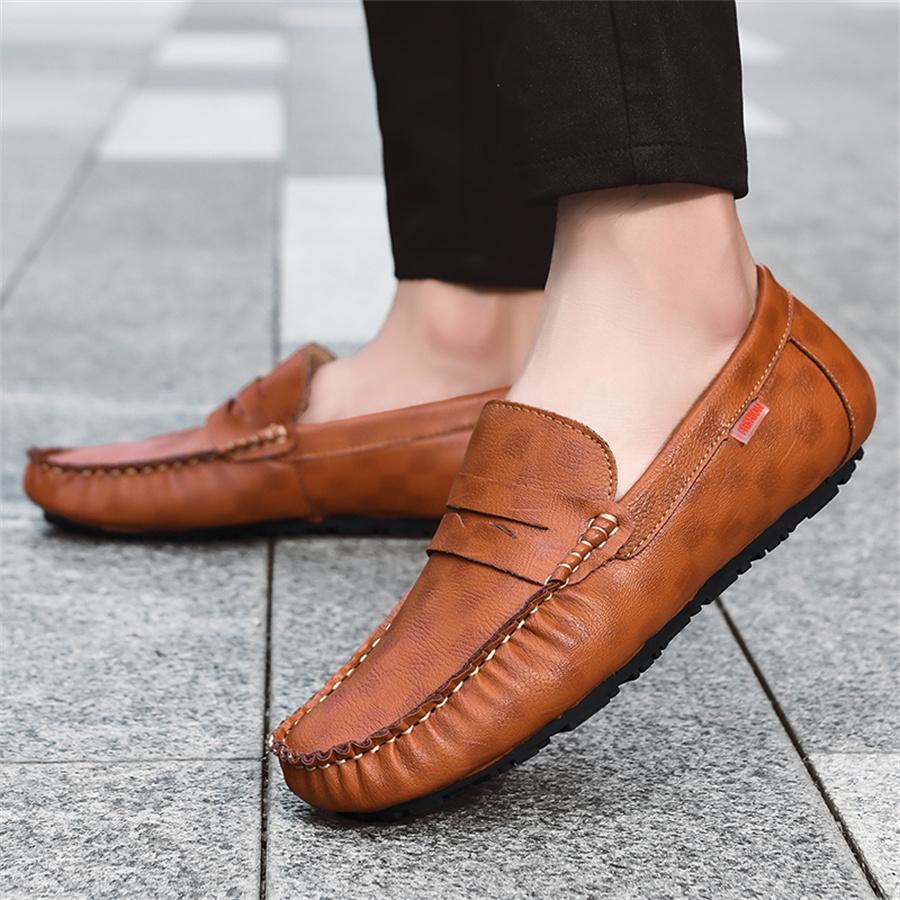 Handmade Leather Men Shoes Casual Comfortable Slip On Loafers Men Leather Shoes Flats Moccasins Walking Shoes Big Size 48