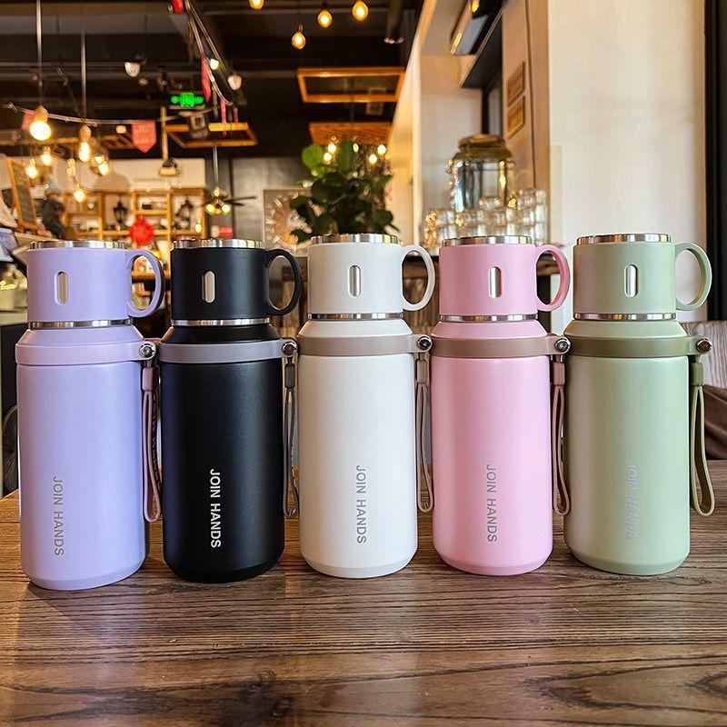 Stainless Steel Insulated Cup Sports Water Bottle Portable for Going Out Car Handle Bowl Lid Water Cup