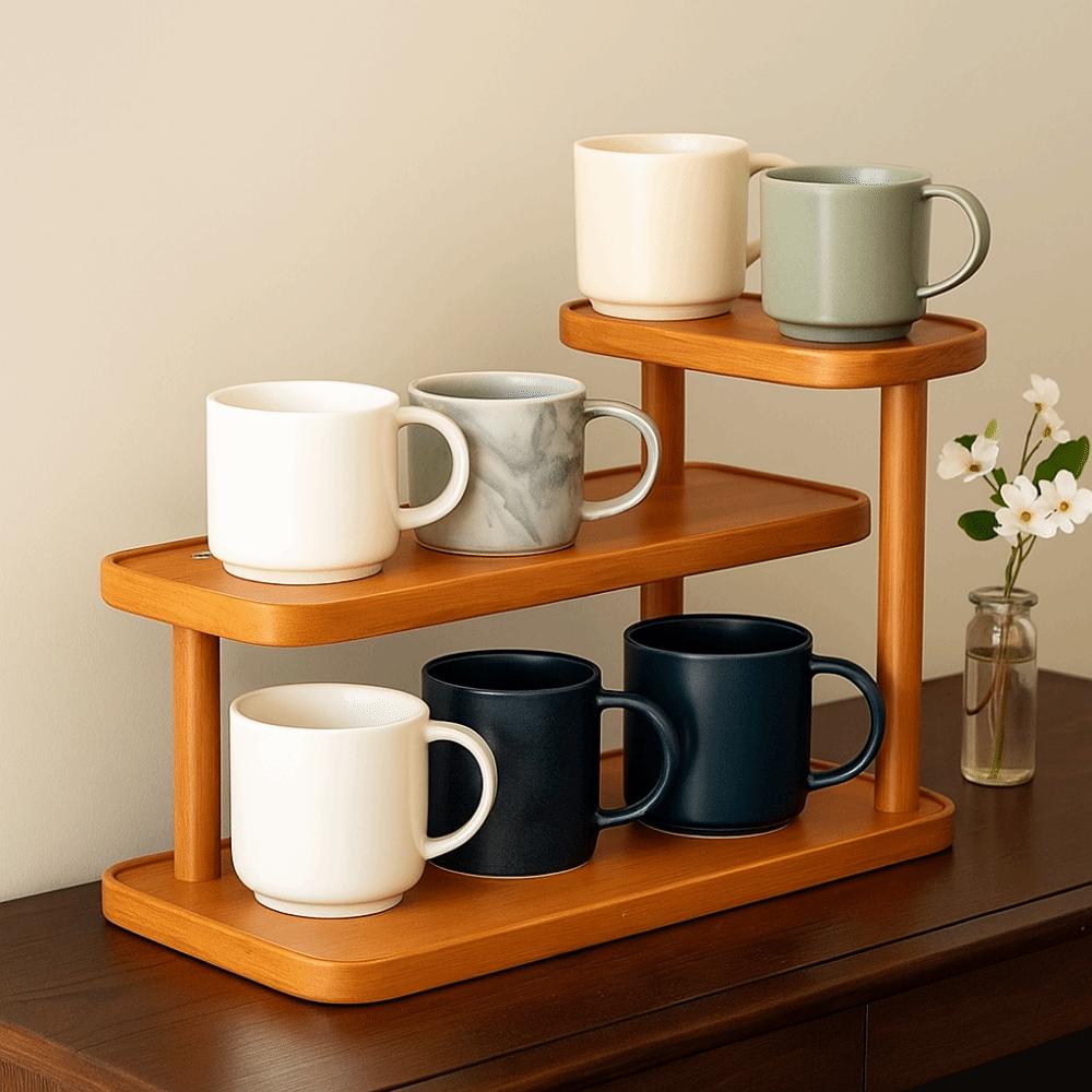 Bamboo Cup Holder Space Saving Doll Figures Model Shelf Durable Cosmetic Storage Tray  Doll Storage