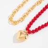 Goth Love Heart OT Buckle Pendant Choker Necklace for Women Vintage Red Plastic Beads Chain Daily Jewelry Gift