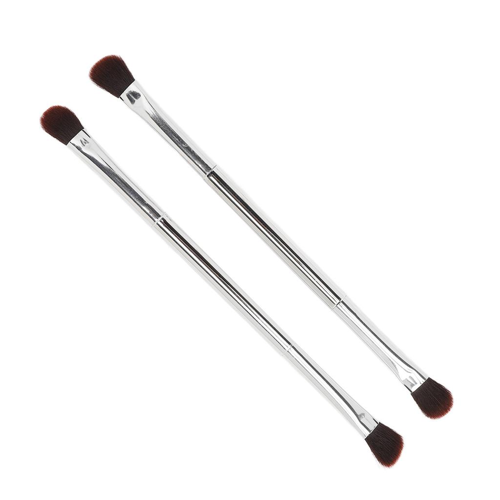 2pcs Double Ended Eyeshadow Brush Set Silver Makeup Soft Fiber Hair Nose Contour Brush Cosmetic Tool