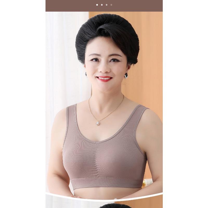 Womens Middle Aged Plus Size Vest Style Seamless Wirefree Thin Push Up Sports Bra