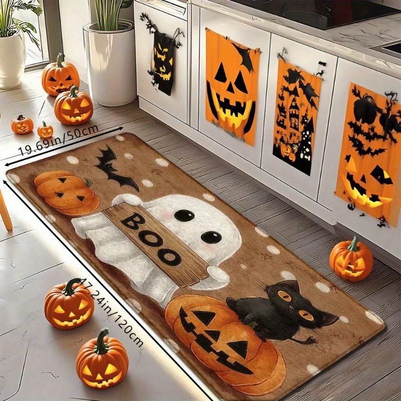 1/2pcs Retro Cute BOO Ghost Halloween Doormat Non-Slip Floor Mat Entryway Kitchen Front Door Fall Home Decor