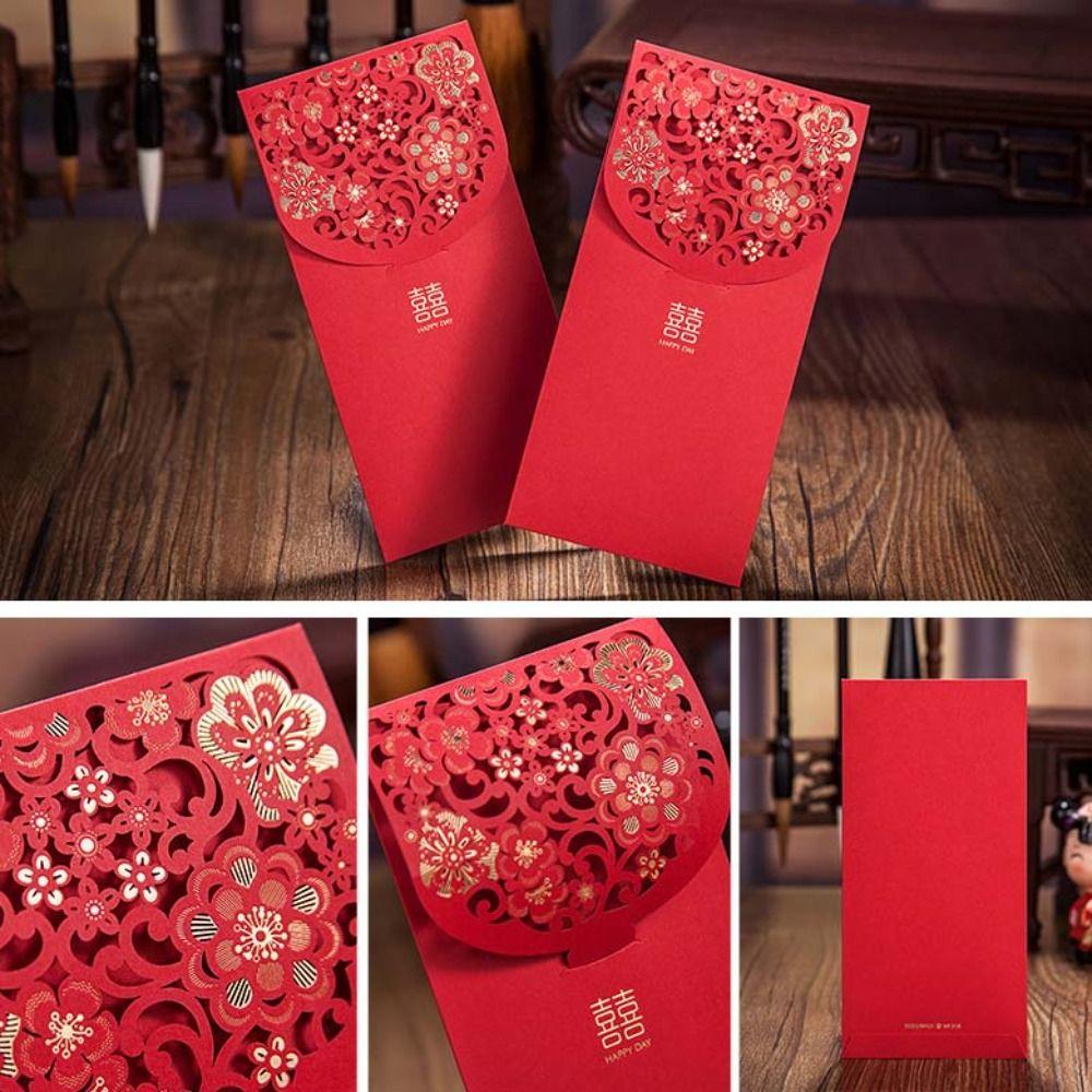 6pcs Laser Engraving Lucky Money Bag Hollow Red Packet Spring Festive Decoration HongBao  New Year
