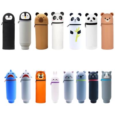 Telescoping Pencil Case Big Capacity Expandable Pen Pouches Soft Silicone Pen Bag Standing Pen Case for Kid Student