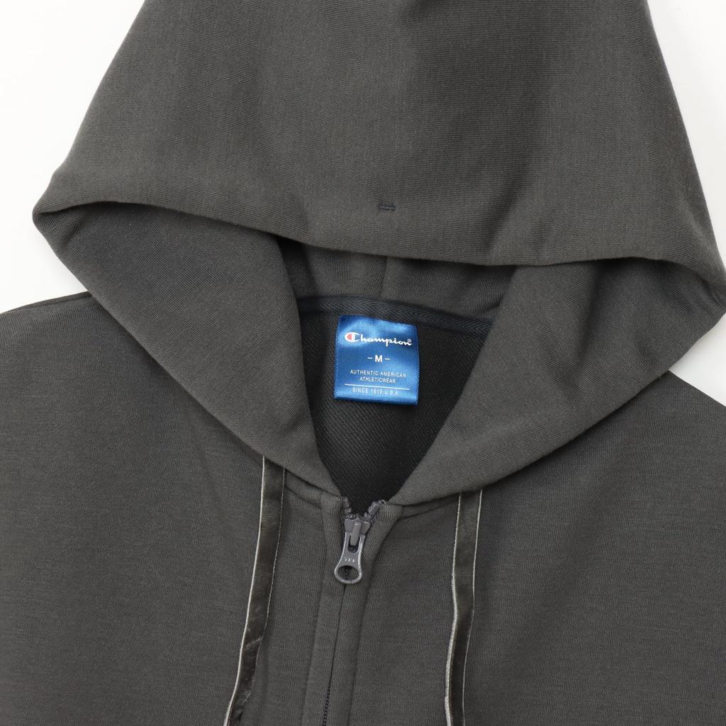 Champion Terry Zip Hooded Long Relax Script Women's Techweave® Sweatshirt, Sleeve, Fit, Stretch, Quick-Drying, Logo, Off-Black (CW-AS103)