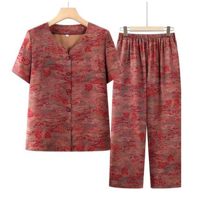 Grandma's Summer Ice Silk Short Sleeve Set for Women: Cool, Comfortable Shirts for Middle-Aged and Elderly Ladies
