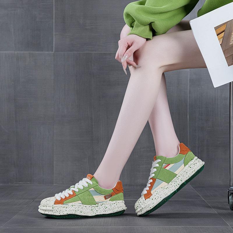 Shell head dissolving shoes women's spring new niche splashing ink design sense thick sole heightening sports and leisure board shoes