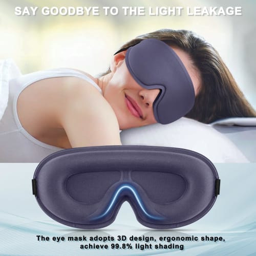 Breathable 3D Eye Mask for Sleeping, 99% Light Blocking, Adjustable Size, Washable, Portable, Unisex, for Air Travel (Blue Ash)