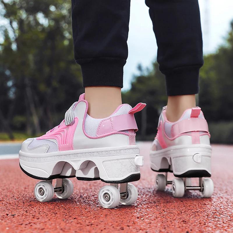 Deform Roller Skate Shoes Professional Double Row 4-Wheel Skates Youth  Men Women Parkour Runaway Sneakers With 4 Wheels Shoes