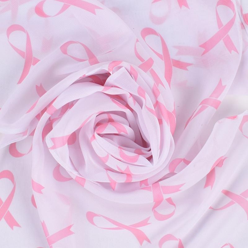 Classical Scarfs for Hot Summer Cool Neck Wrap Pink Ribbon Print Skin-friendly Scarves for Mother Sunproof Supplies