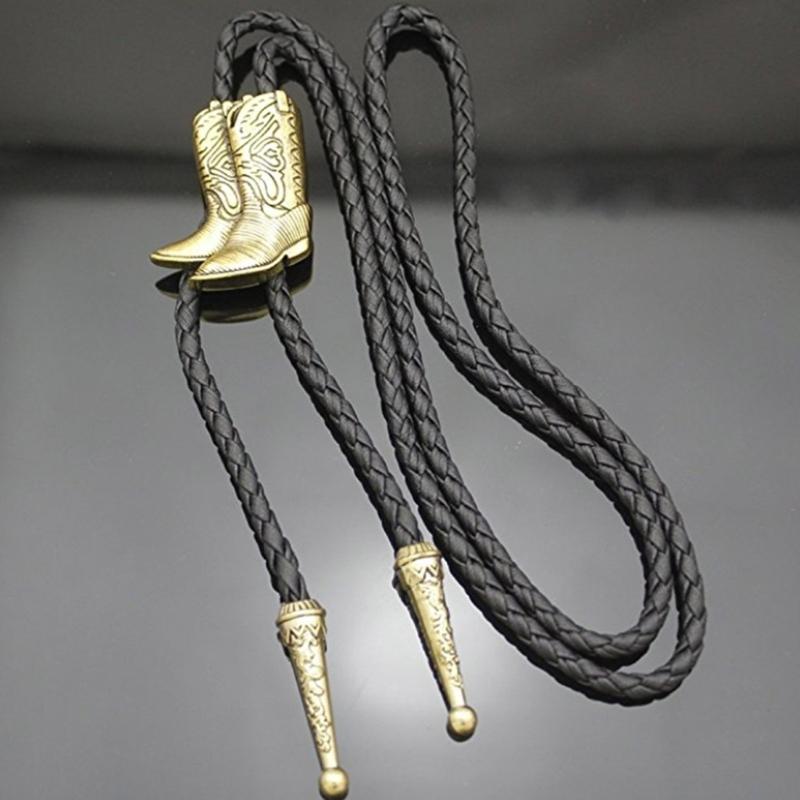 Cowboy Bolo Necktie with Relief Boots Pendant Tuxedo Shirt Bolo Tie for Male