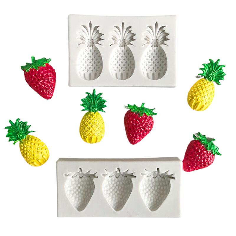 3 Cavities Pineapple Strawberry Silicone Sugarcraft Mold Resin Tools Cupcake Baking Mould Fondant Cake Decorating Tools