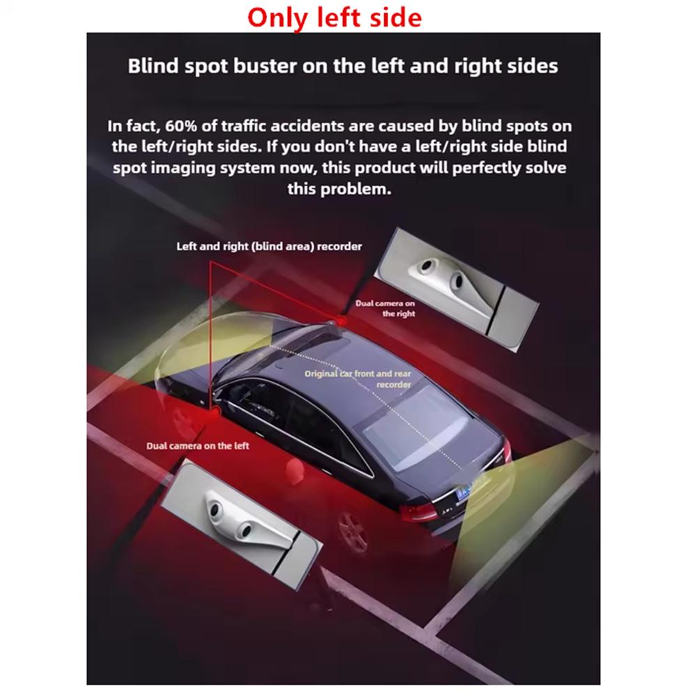 Car Blind Spot Side View Camera Left Dual Lens 2 in 1 AHD 1080P 4PIN Front Rear