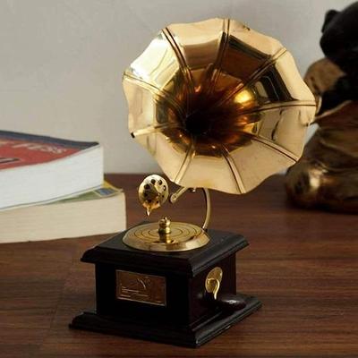 12.7 Cm Golden Brass Antique Music Decorative Showpiece A Unique Handmade Vintage Dummy Gramophone Home Décor