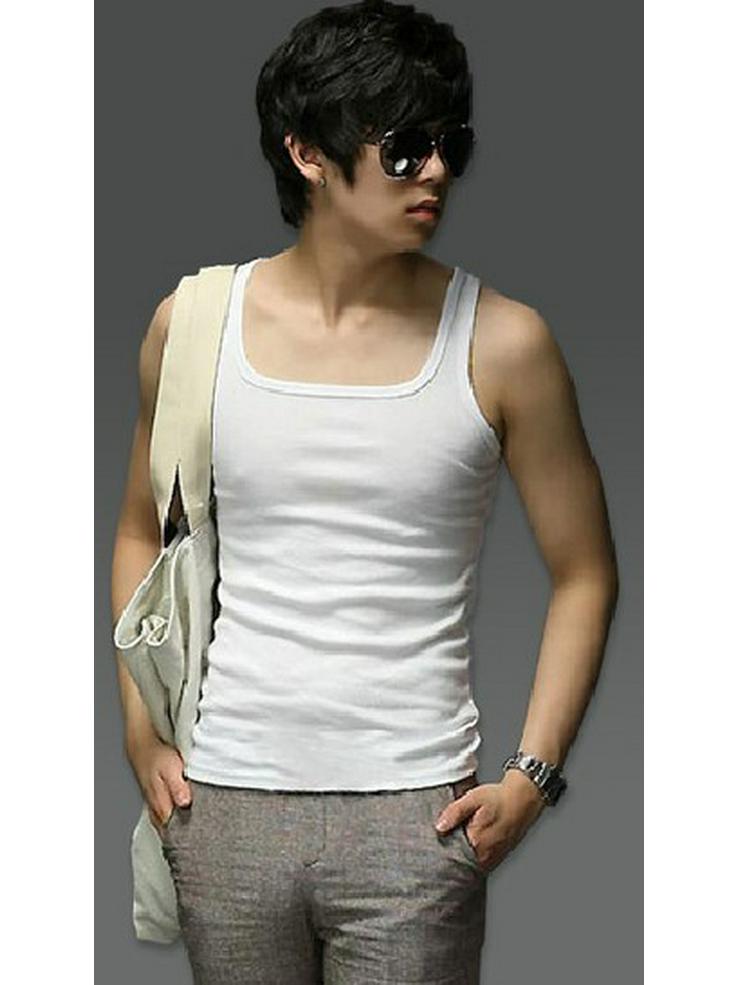 Men's Korean Style Slim Fit Cotton Square Collar Vest for Summer