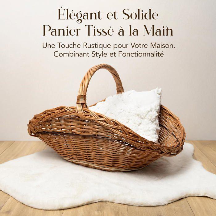 Panier à bois - CREATIVE HOME - 67x41x43 cm - Osier tressé naturel - Poignée - Brun