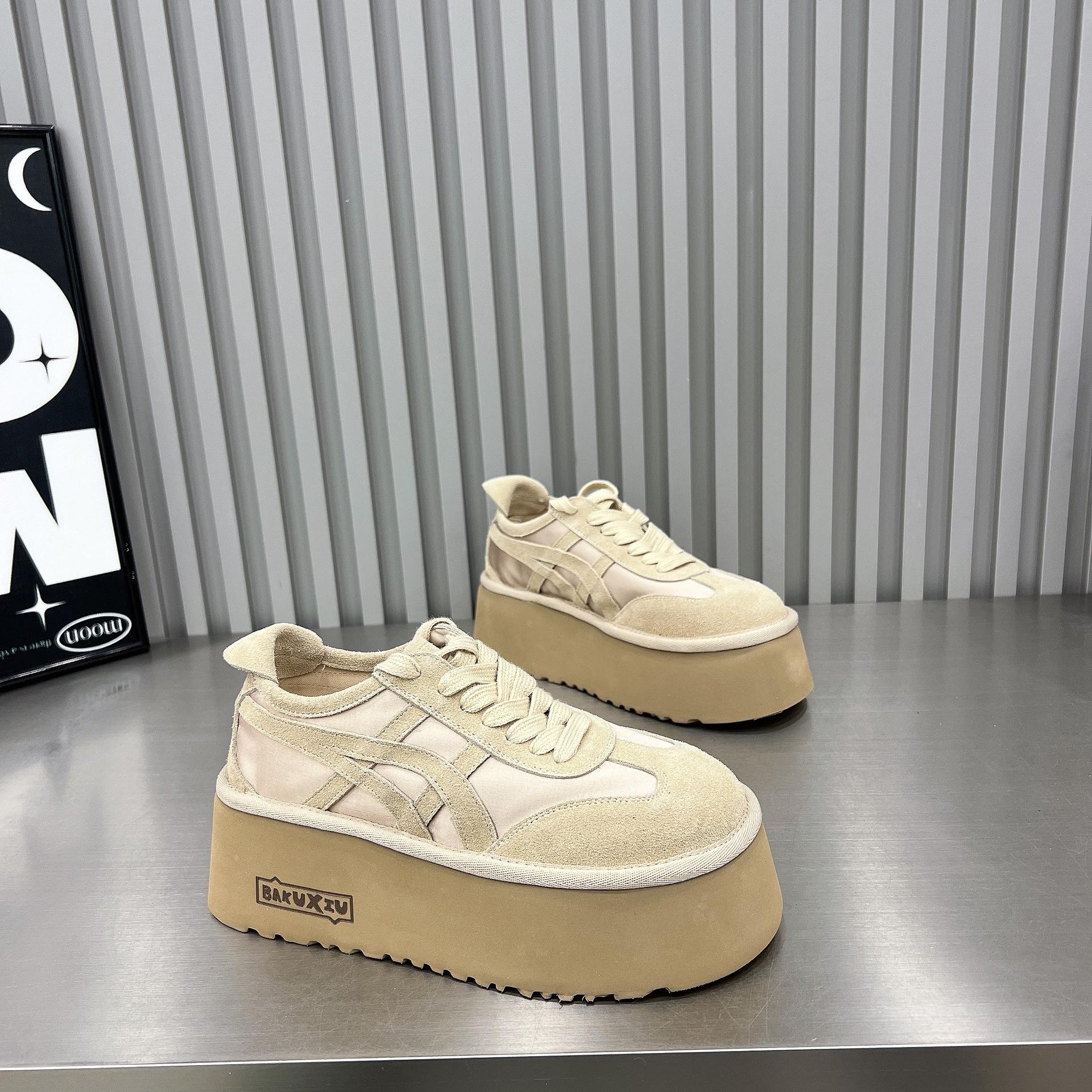 

Thick-soled heightening board shoes women s design emotion training shoes 2025 spring new leisure sports bread shoes low-top single shoes 35 абрикосовый