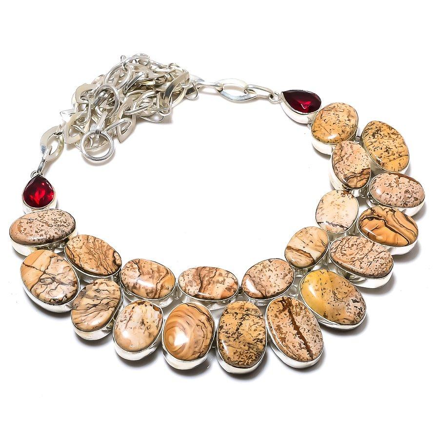 

Ожерелье из стерлингового серебра 925 пробы с натуральным изображением яшмы и граната, 18 дюймов, E0Z90