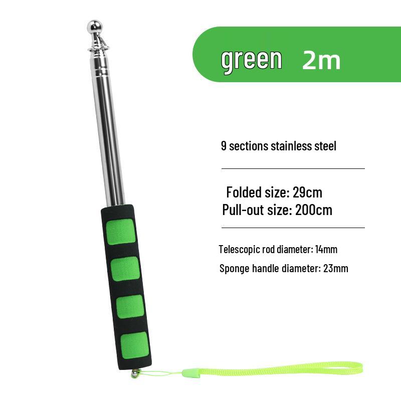2m Retractable Stainless Steel Tour Guide Baton & Flagpole