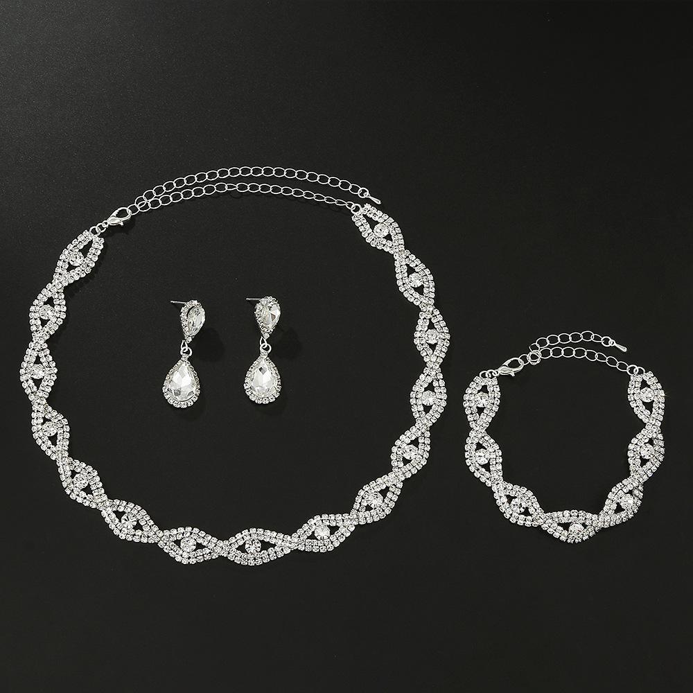 Trendiges Brautset: Perlen Strass Halskette, Ohrringe, Armband, Ring