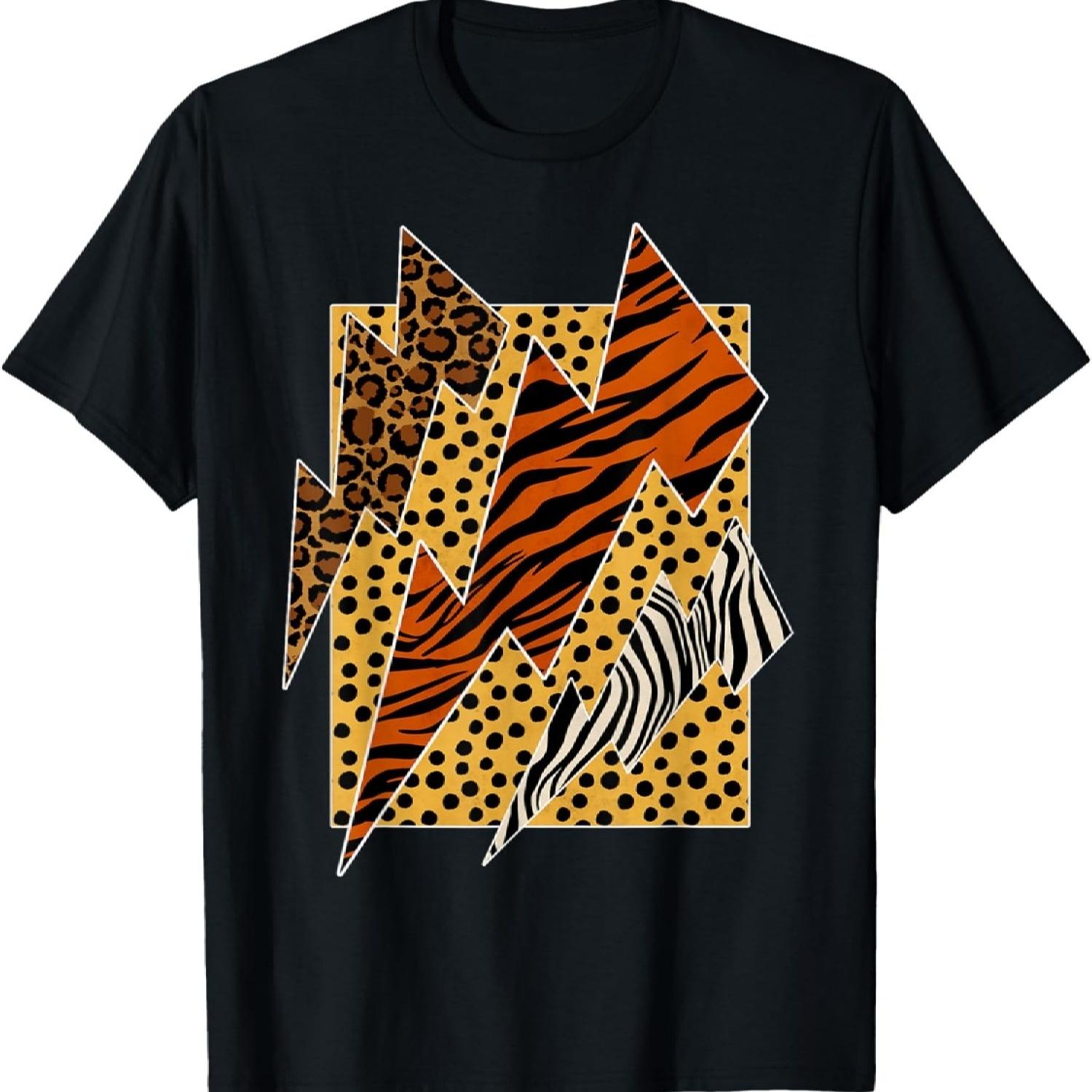 Leopard Tiger Cheetah Zebra Lightning Animal Print Shirt T-Shirt XXXXXL разноцветный