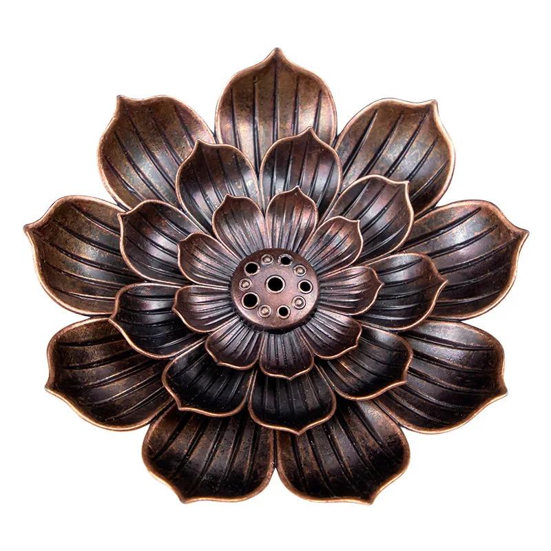 Alloy Lotus Incense Burner Stick Holder Buddhism Zen Line Plate Sandalwood Coil Base Temples Yoga Studios Home Decoration