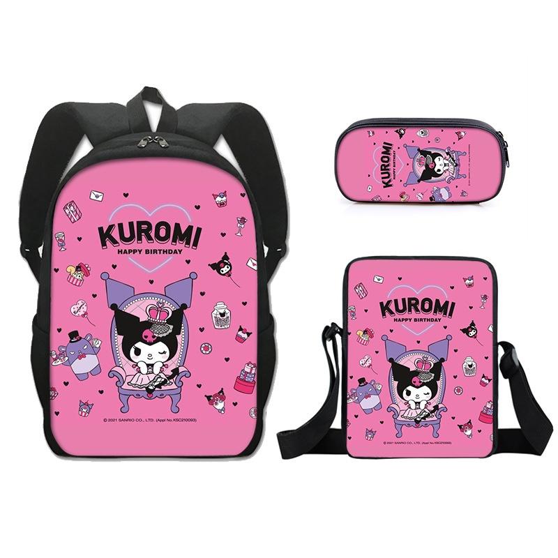 Kuromi Student Backpack Set With Pen Case And Shoulder Bag