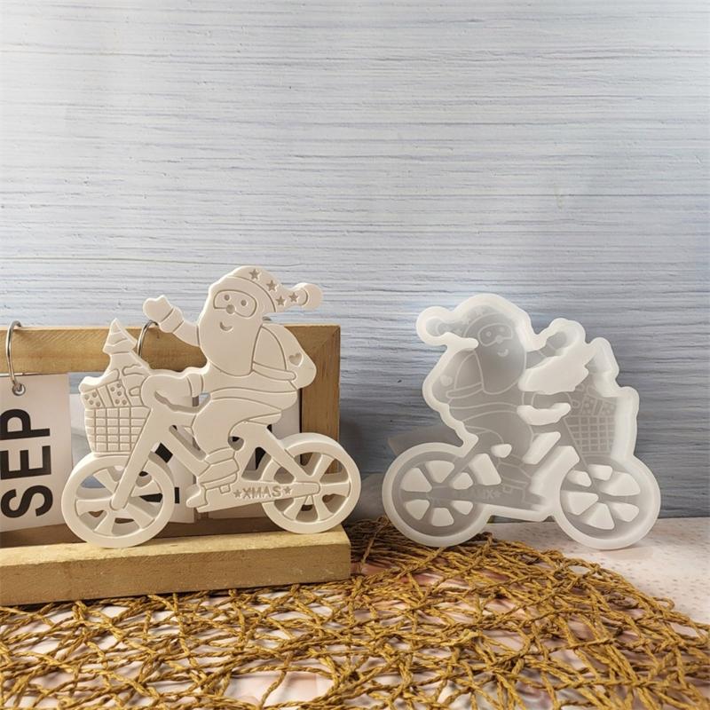 Flexible Silicone Mold Santa with Scooter Decoration Making Mould Temperature Resistant Mould for Christmas Ornament