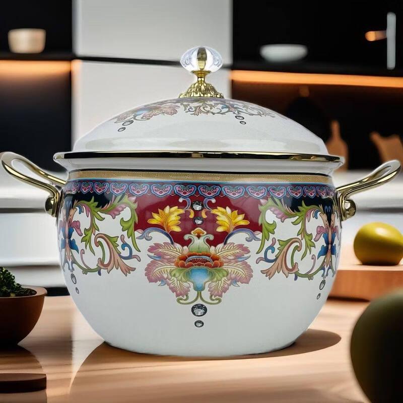 

LIEI Russian Flower Enamel Soup Pot