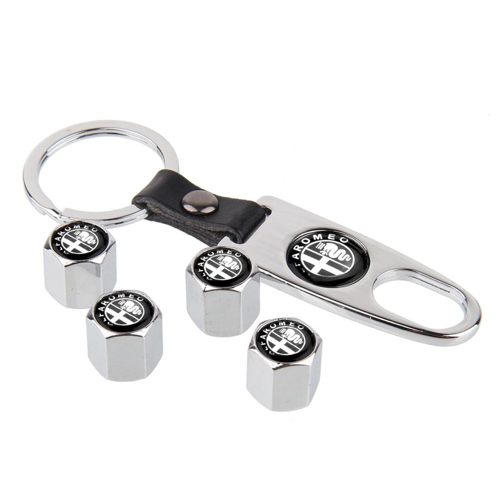 4PCS Car Wheel Tire Valve Caps with Keychain Decoration for Alfa Romeo 155 156 159 Mito Giulia GT Brera Giulietta Accessories ysdf45