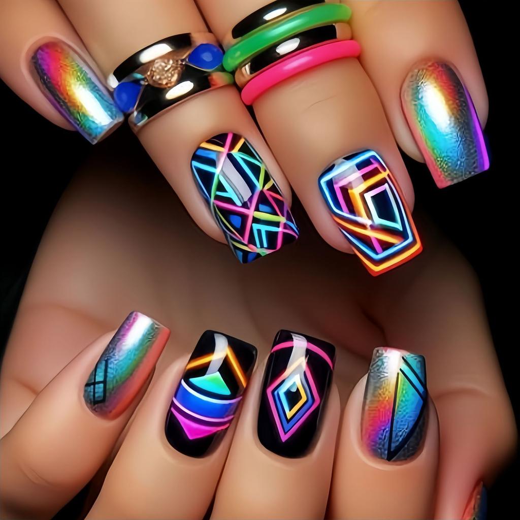 Summer Sweetheart Handmade Short Coffin Press On Nails Dreamy Stars Moon Colorful Cute Fake Nails For Girls