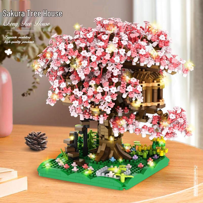 Cherry Blossom Treehouse Garden Castle Building Blocks - Adult Toy Gift