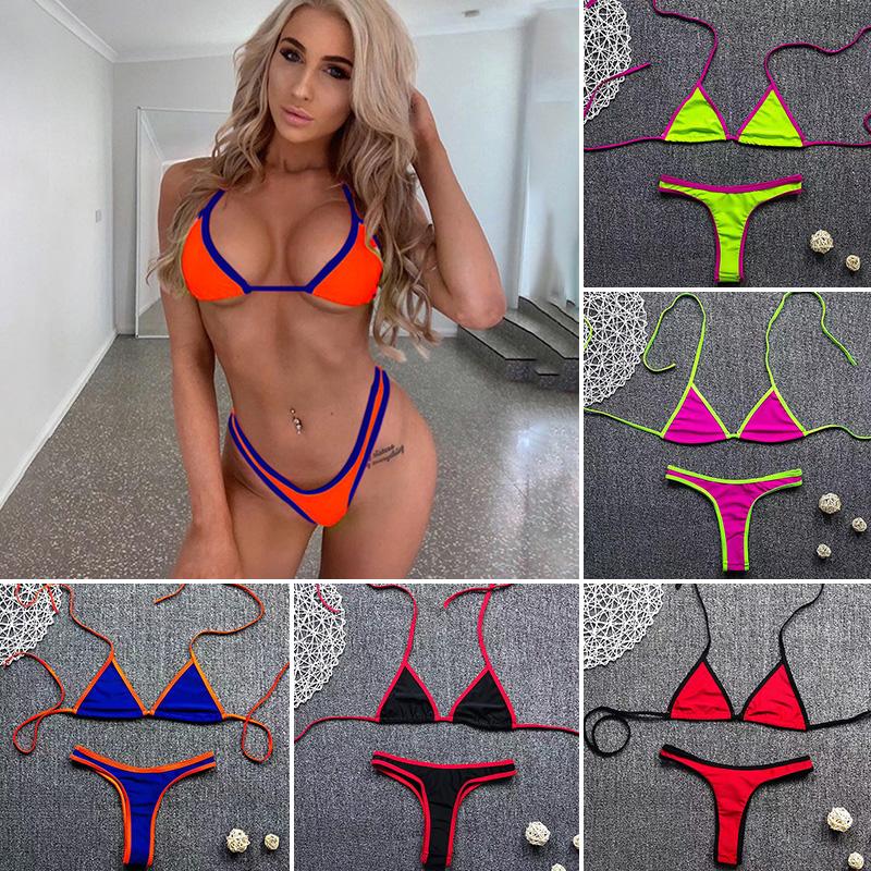 

2PC Купальники Бикини из двух частей Набор Push Up Бюстгальтер Треугольник Стринги Купальник Конфеты Цвет Сексуальная Мода