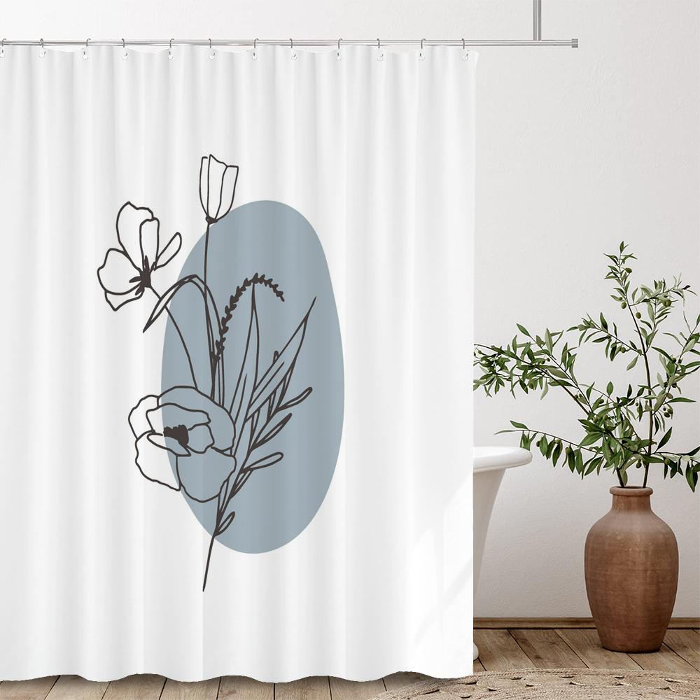 Nordic Abstract Minimalist Flowers Shower Curtain Decor Bathroom Curtain Floral Fabric Hanging Curtain Bathroom Decor With Hooks