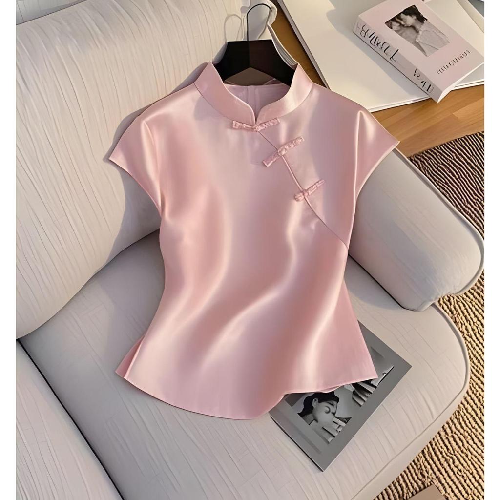 New pink high-end luxury large size super good-looking high-end pink top short-sleeved women 2025 summer