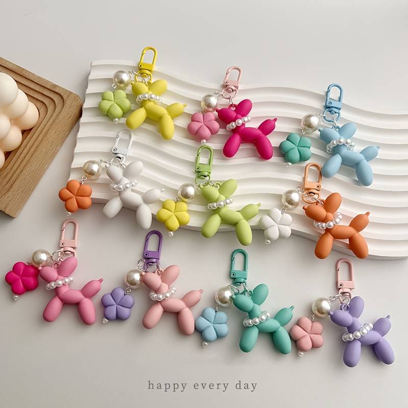 Blume Acryl Ballon Hund Cartoon Niedlich Schlüsselanhänger Schlüsselring Damen Herren Neu Glitzer Niedlich Haustier Tasche Auto Halter Airpods Box Freund Geschenk