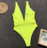 Neon Green One Piece Swimsuit Women Swimwear Bather With Waistband High Waist Swim Wear Monokini