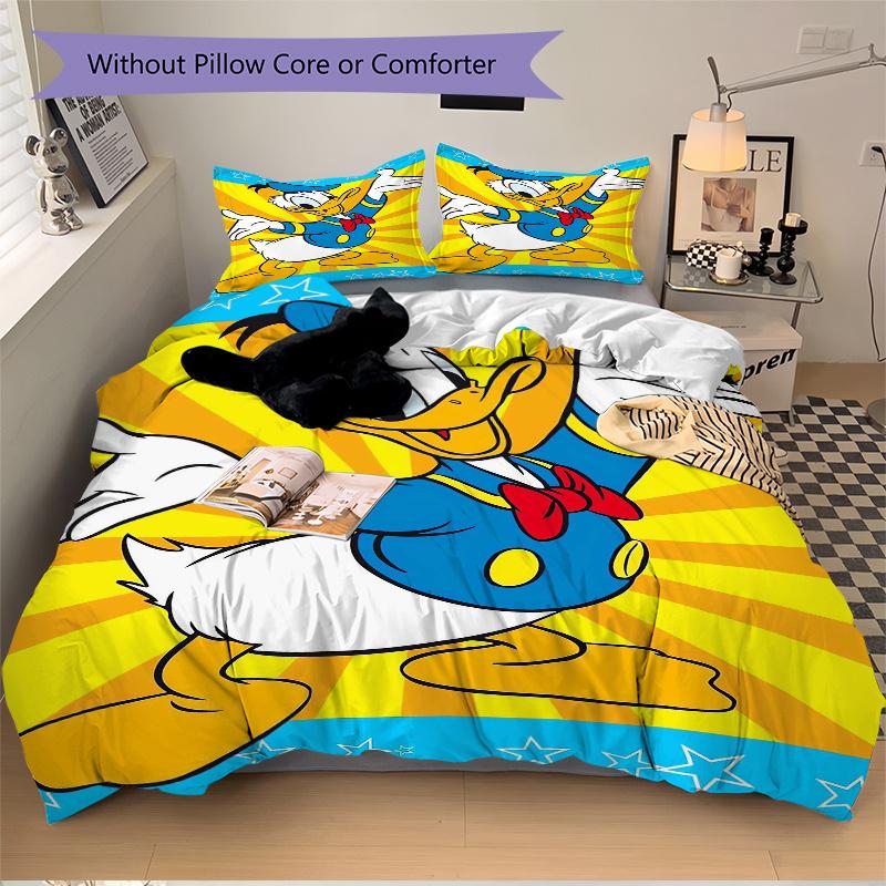 3pcs Disney's Happy Donald Duck Printed Quilt Set Soft and Comfortable Quilt Cover for Bedroom, Guest Room W036