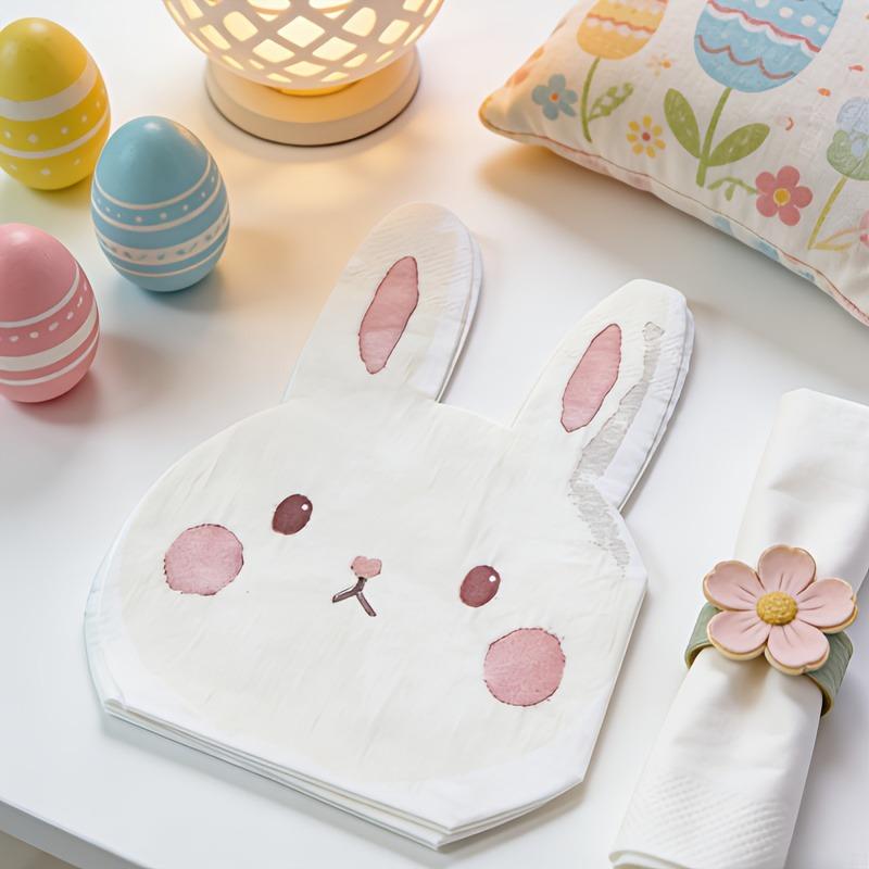 100pcs Easter Bunny Shaped Napkins Disposable Paper Dinner Napkins and Bathroom Hand Towels Suitable for Easter Party Supplies