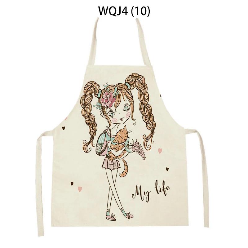 Lovely Cartoon Girl Pattern Linen Sleeveless Kitchen Aprons Women Men Home Cooking Baking Waist Bib Pinafore Antifouling Apron