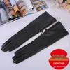 Women's Extra Long Black Touchscreen Leather Gloves - Warm Lined, Over-the-Elbow, Autumn/Winter