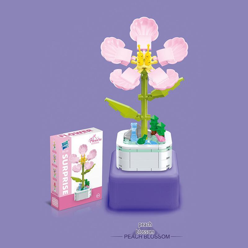 Kids' Educational Interlocking Building Blocks - Flower Potted Plant (Rose & Epiphyllum) Compatible with Top Building Block Models