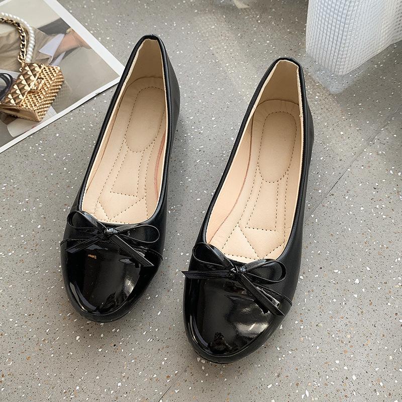 Large size bow single shoes women's new round head one pedal fashion color matching women's single shoes women's shoes