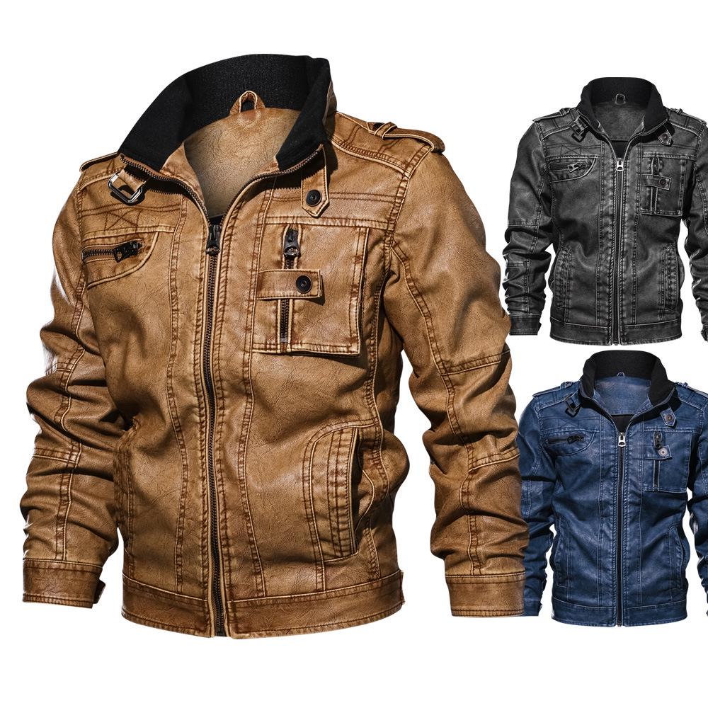 Black Youth Leather Jacket with Stand-up Collar & Side Seam Pockets
